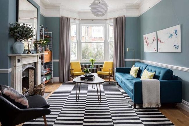 Tufted Blue Sofa Color Pop