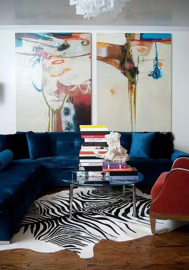 Deep Blue Velvet Gallery Living Room