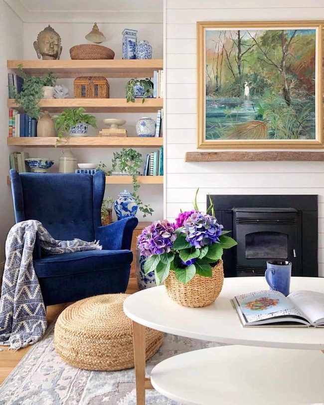 Navy Chair White Shiplap Room
