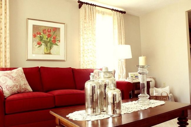 Red Walls, Floral Art, Glass Light