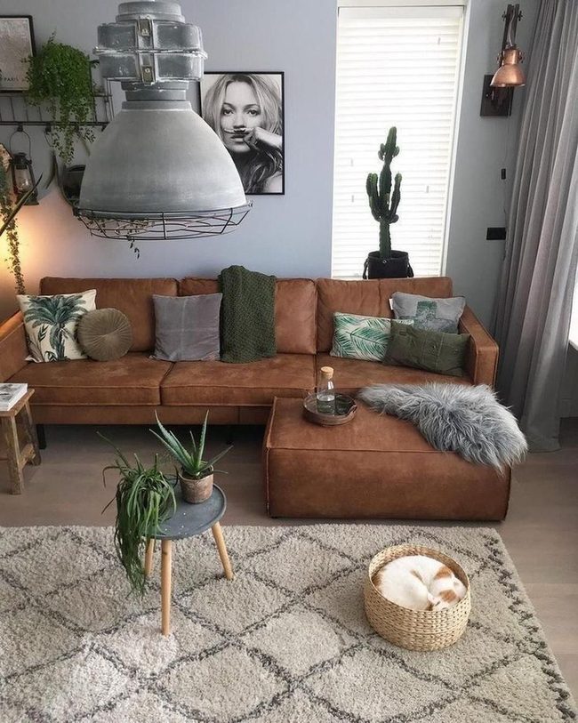 Earth-Toned Leather Lounge Retreat