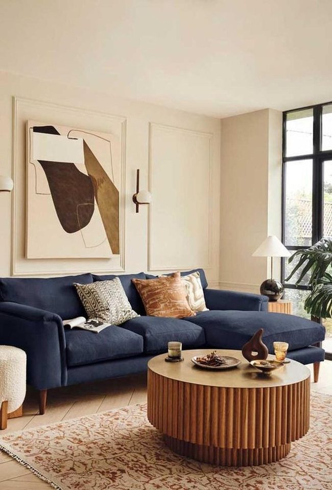 Deep Blue Couch With Natural Light