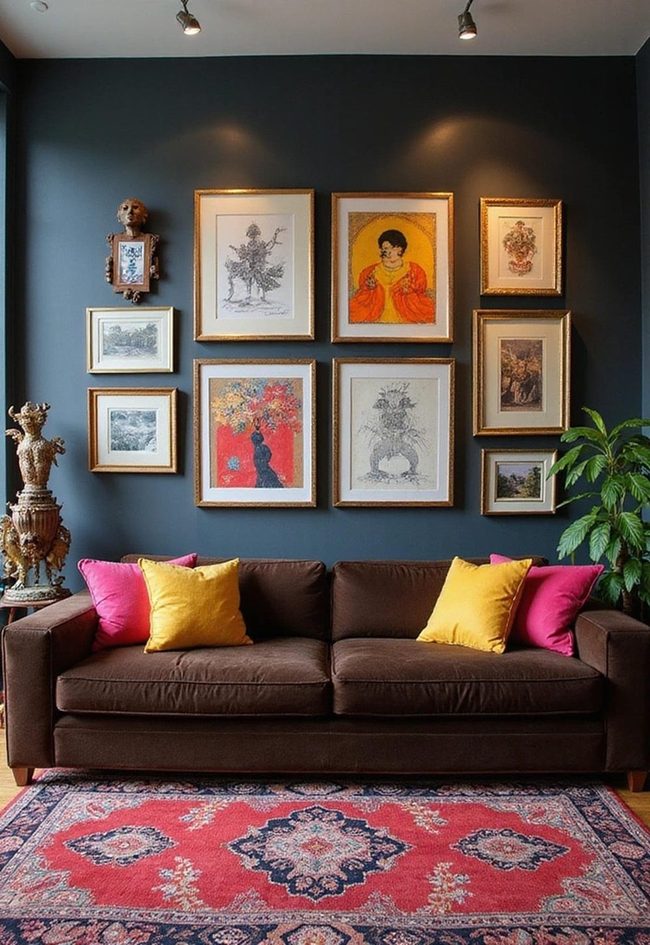 Oversized Art Above Brown Couch
