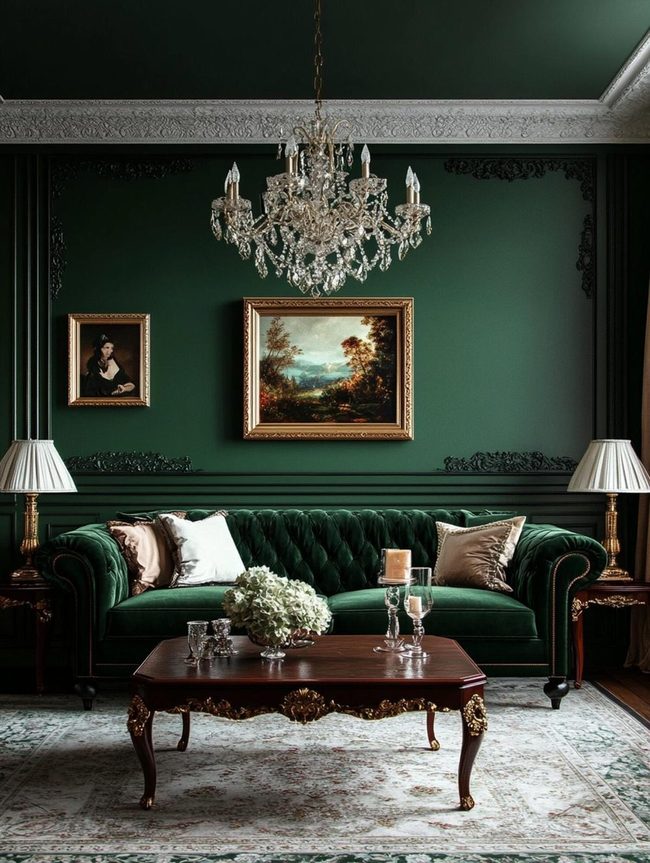 Dark Green Velvet Living Luxury