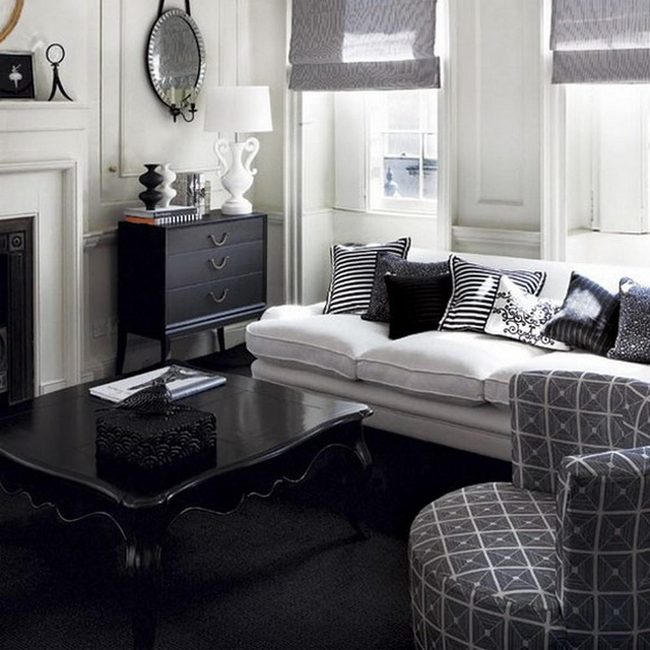Monochrome Living Room With Pattern Play