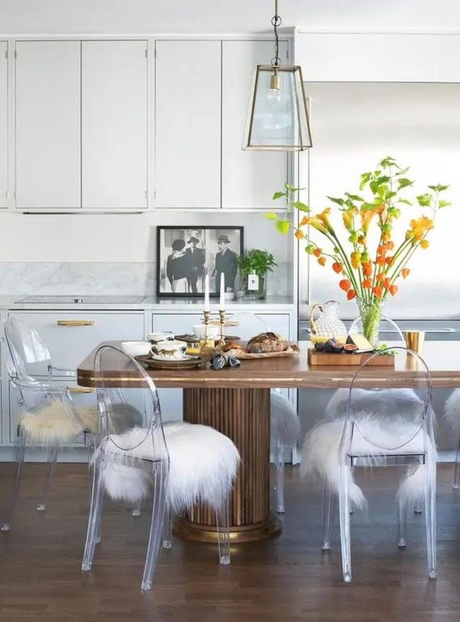 White Marble Kitchen With Orange Florals