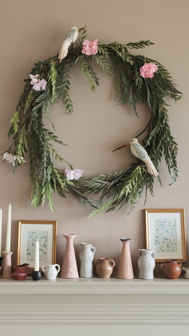Pink Turquoise Spring Mantel Display
