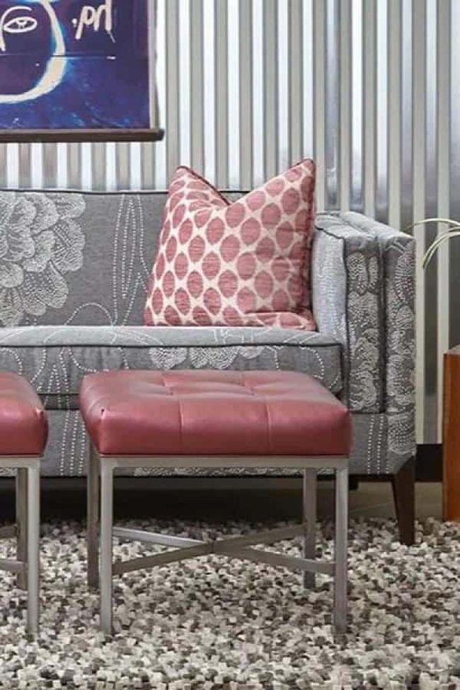 Floral Silver Sofa With Magenta Puffs