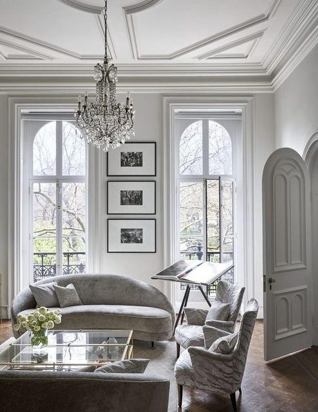 Sunlit Gray Living Room With Black And White Walls
