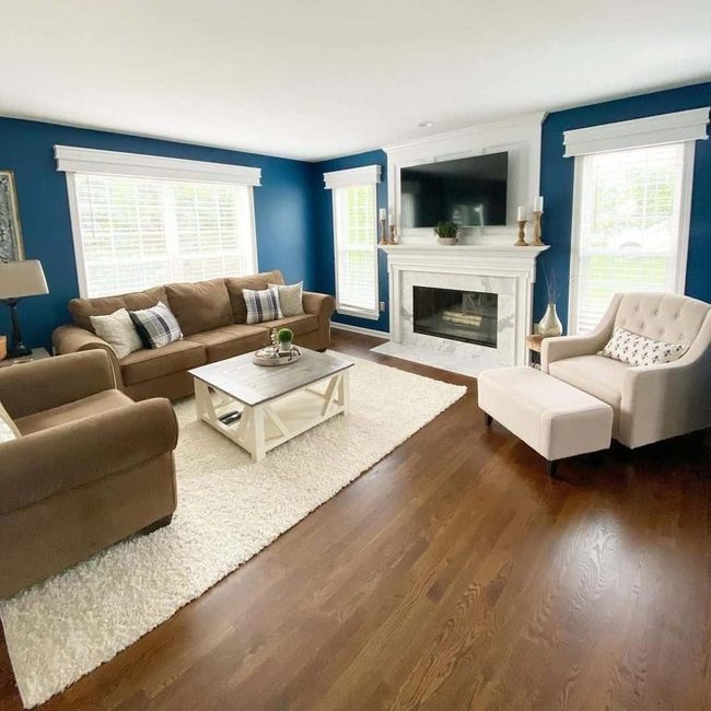 Cobalt Walls Meet Natural Wood Floors