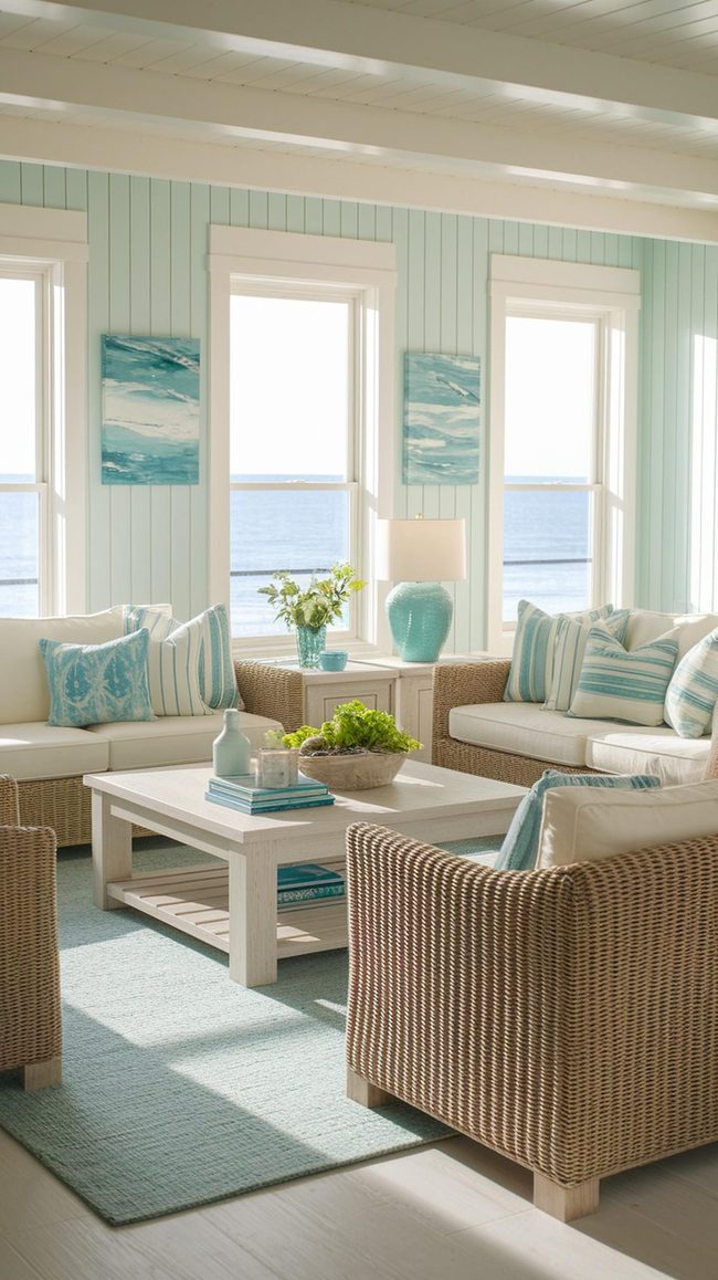 Pale Blue Walls With Seafoam Accents