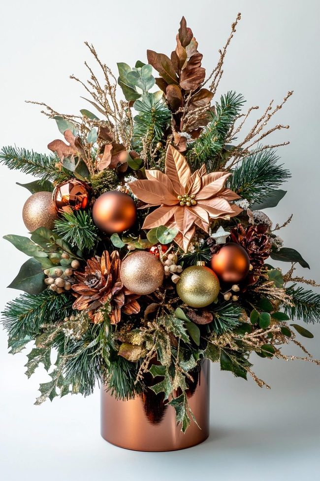 Red Poinsettias And Candlelight Arrangement