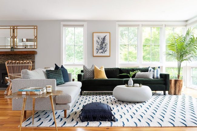 Emerald Green Sofa Gray Walls