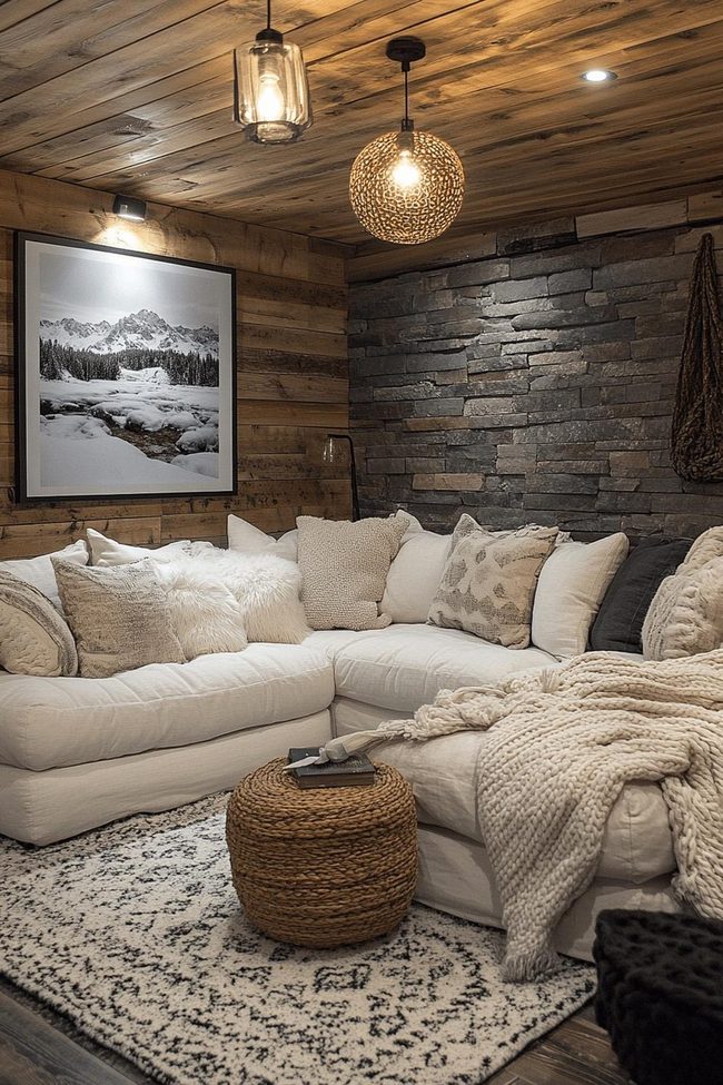Basement Lounge In Diffused Neutrals