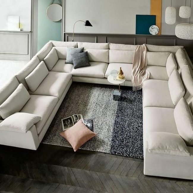 Cream Sectional With Golden Accents