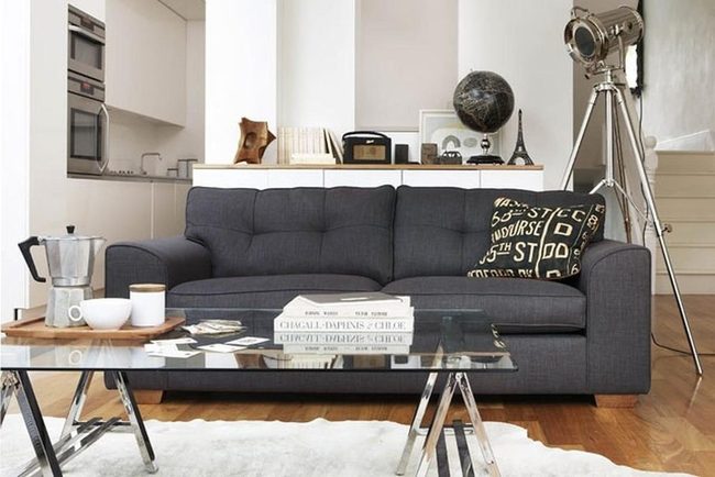 Dark Gray Sofa Meets Glass Table