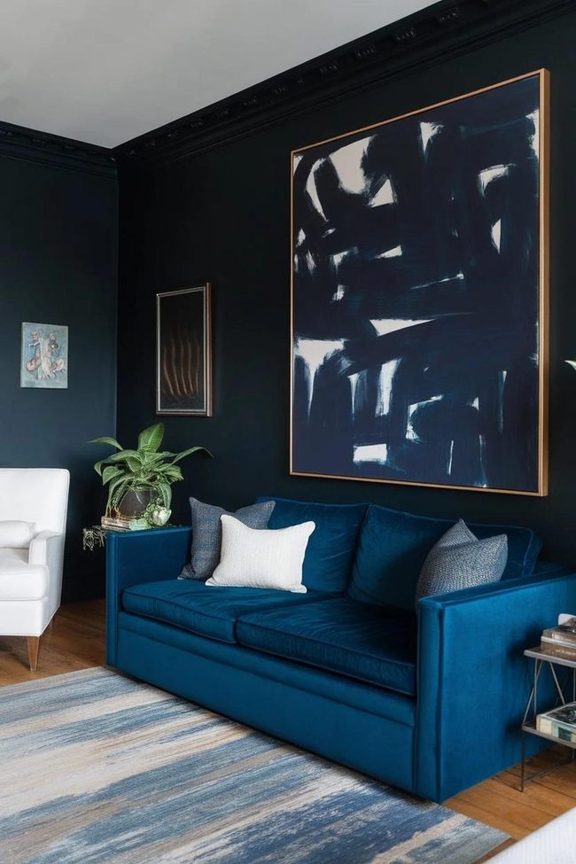 Deep Blue Walls, Gold Accents
