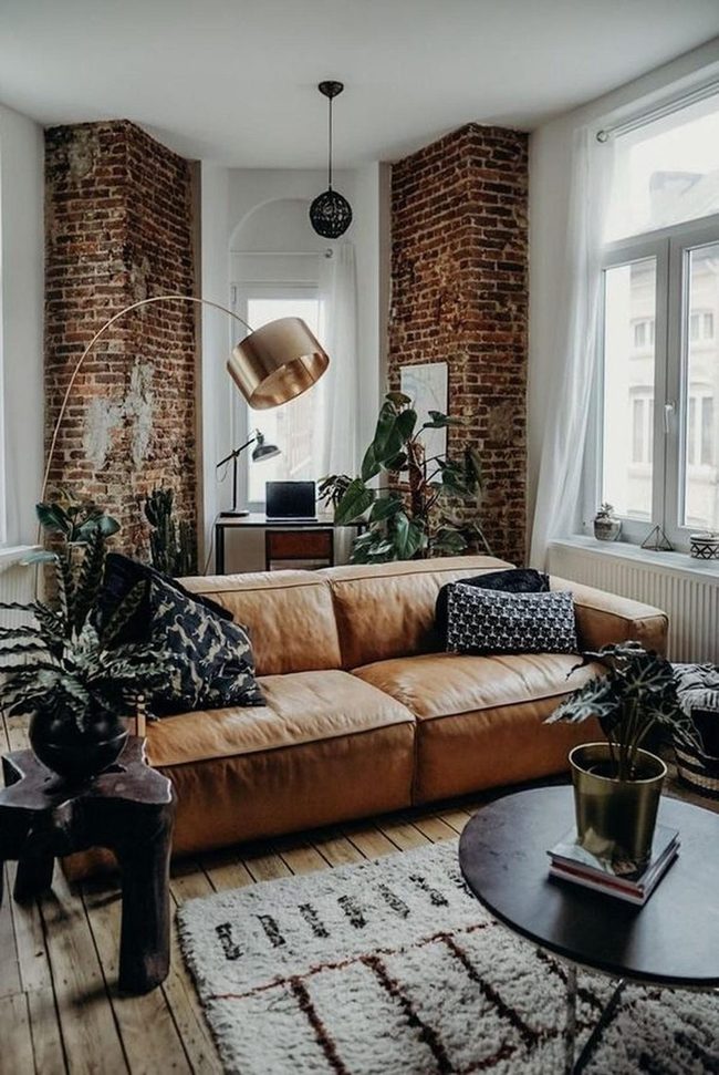 Exposed Brick With Tan Leather