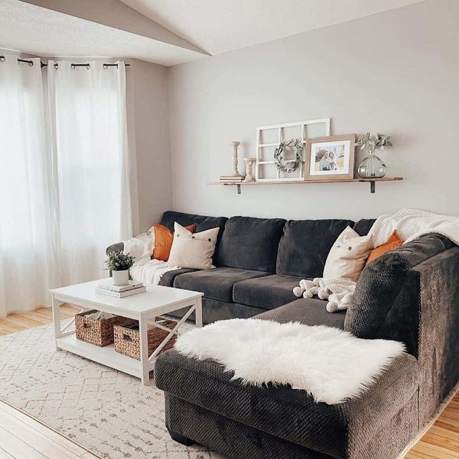 Gray Walls Orange Accents Patterned Rug
