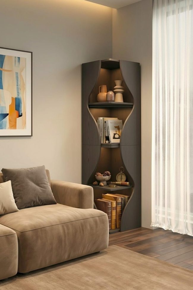 Curved Glass Curio, Vertical Storage