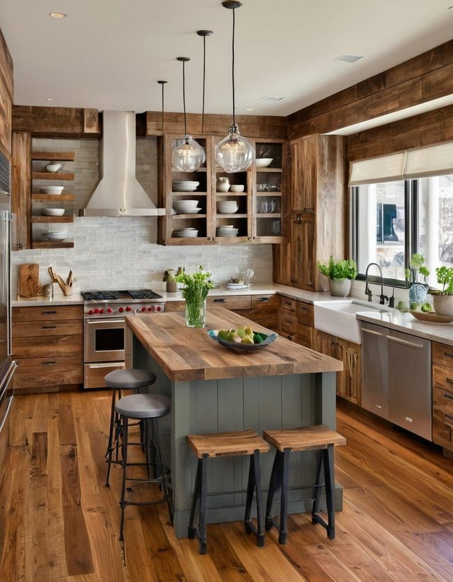 Reclaimed Teak and Recycled Glass Cooking Space