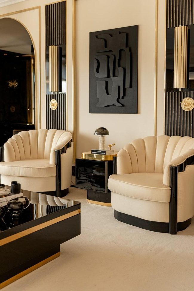 Cream and Black Art Deco Geometry