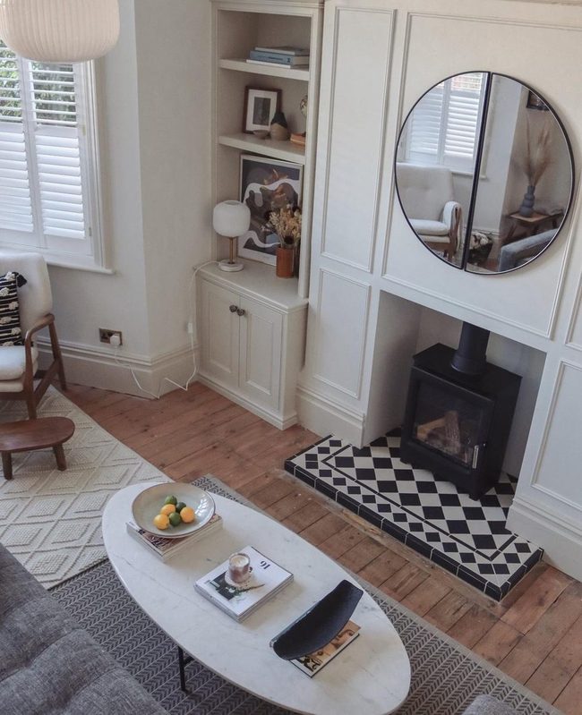 Black And White Tiled Fireplace Focal Point