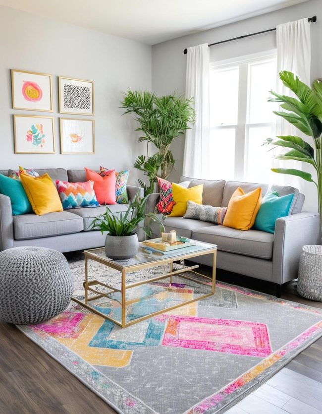 Metallic Accents Grey Living Room