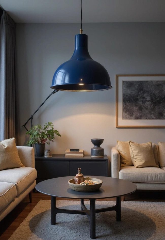 Navy Blue Lighting Anchors Room Design