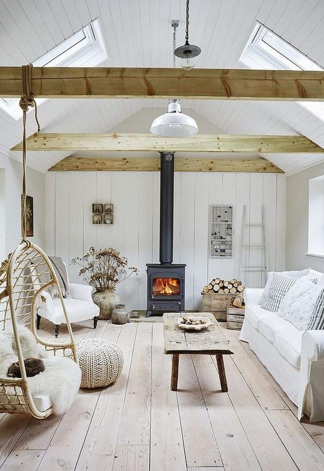Light Wood And Black Stove