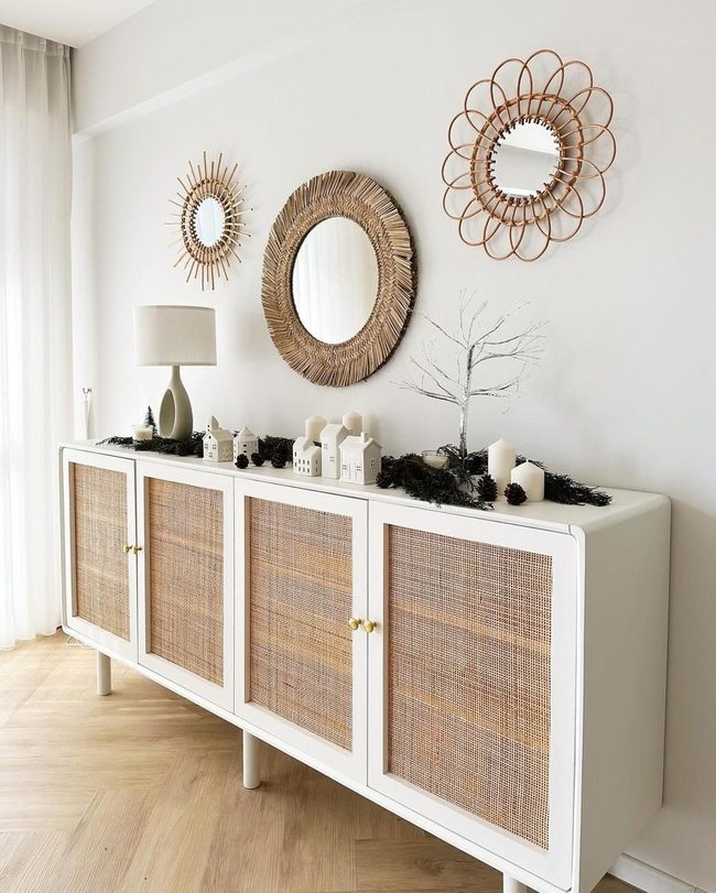 White Sideboard With Festive Wreaths