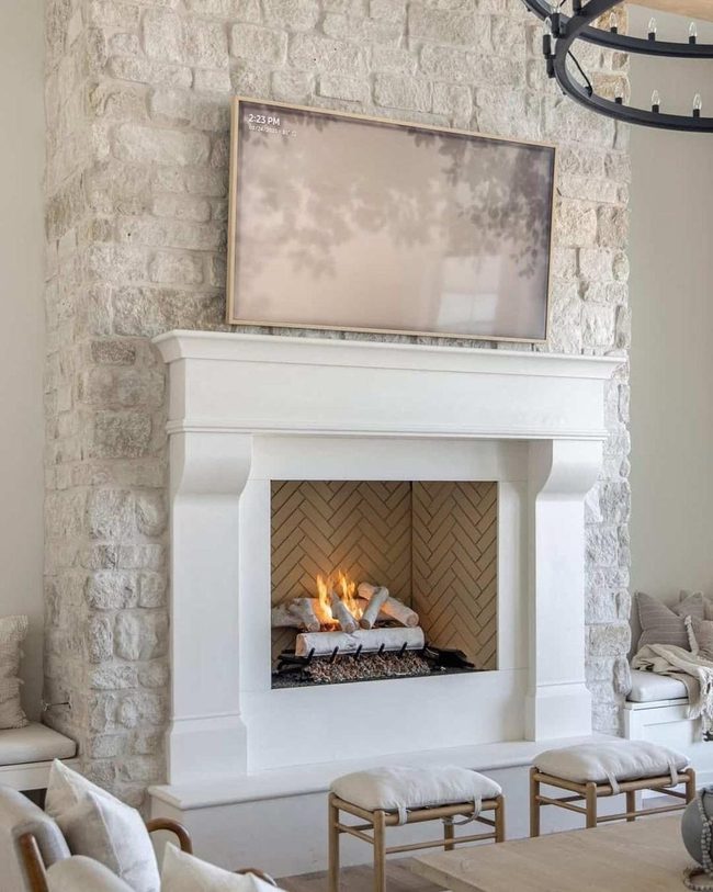 White Brick Fireplace Modern Living
