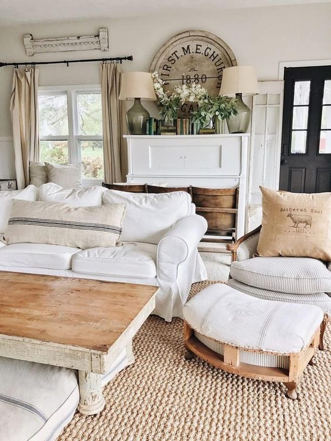 White Sunlit Living Room With Natural Wood