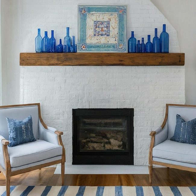 Blue Velvet Sofa With White Contrast