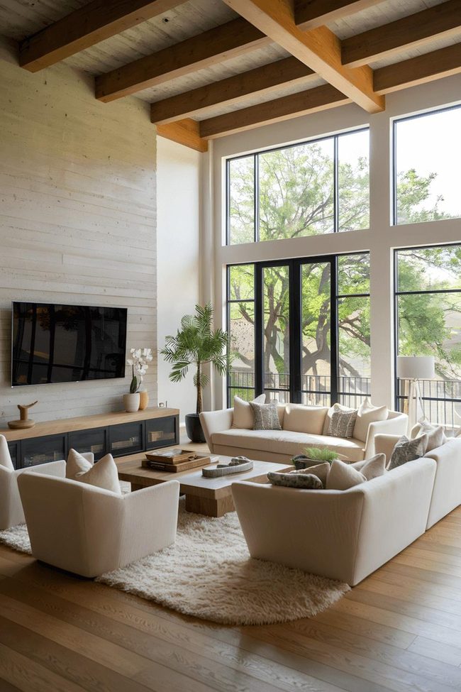 Beige Sofa With Concrete Wall Accent