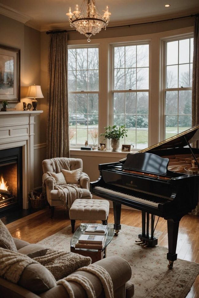 Fireplace Piano Rain Soundscape