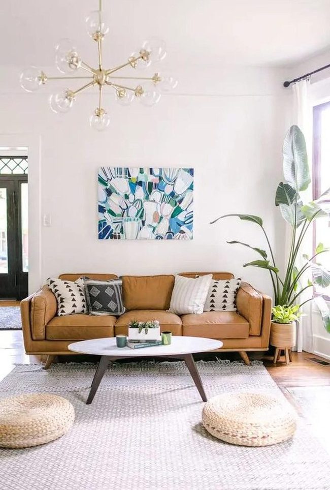 Brown Leather Sofa Modern Living