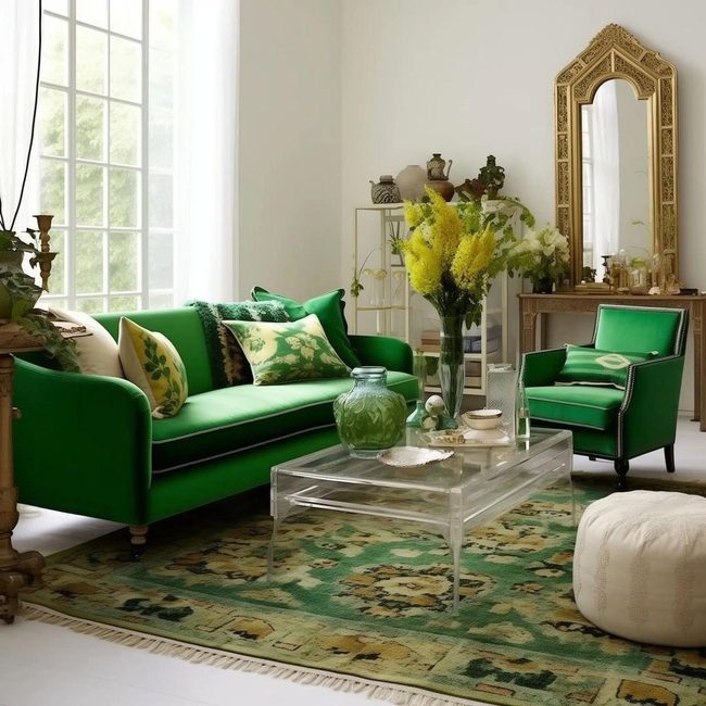 Kelly Green Velvet Statement Sofa