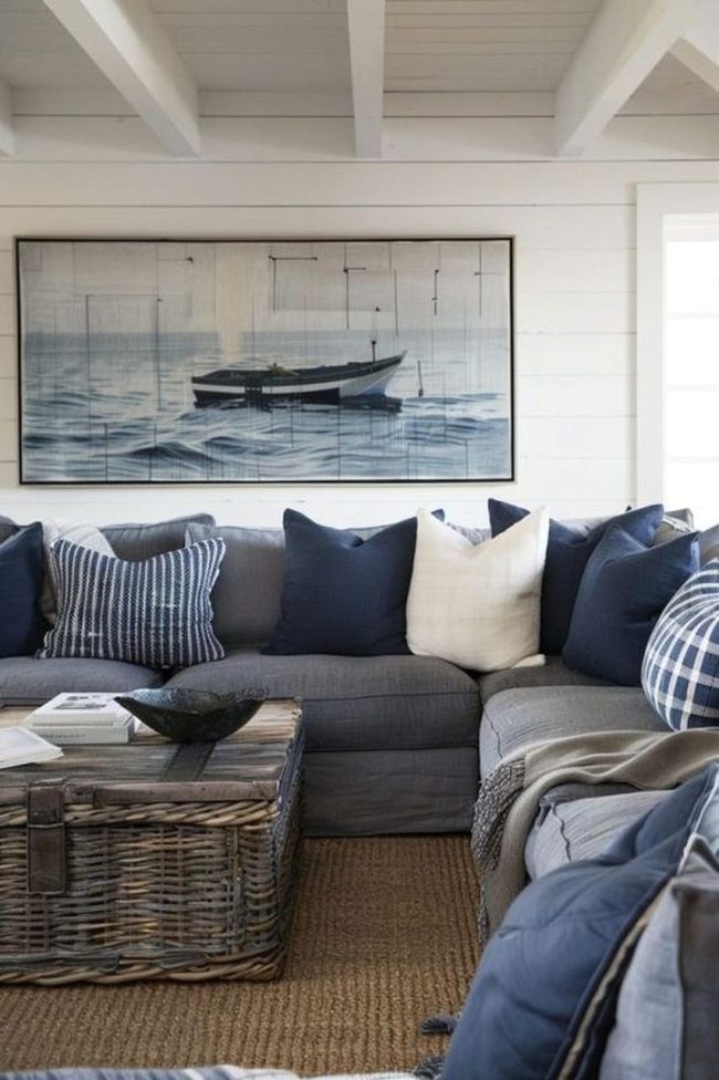 Coastal Living Room With Boat Painting