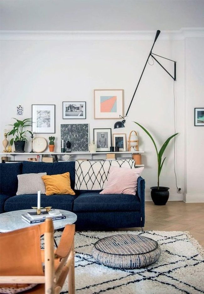 Dark Blue Sofas With Colorful Accents