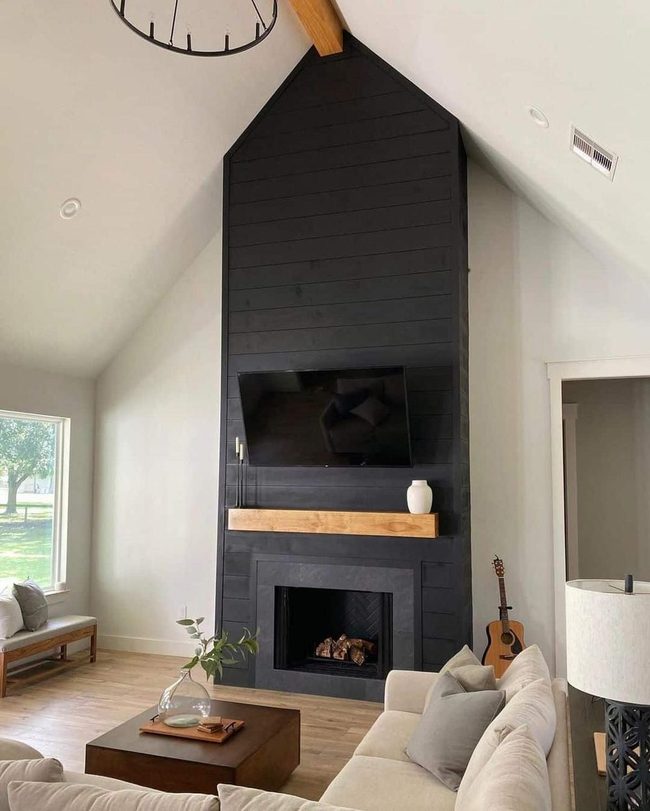 Black Shiplap Fireplace Focal Point