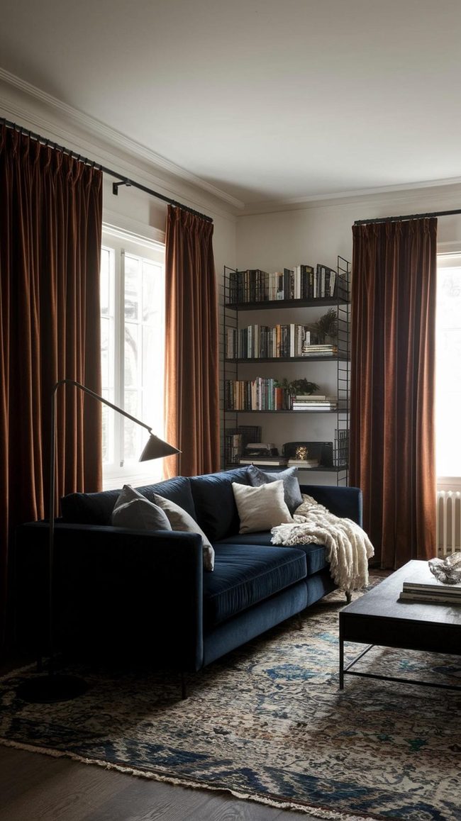 Deep Blue Velvet Against White Walls