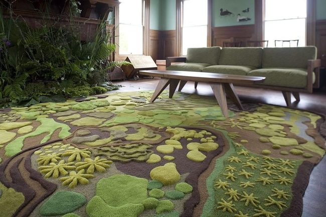 Botanical Leaf Rug In Green