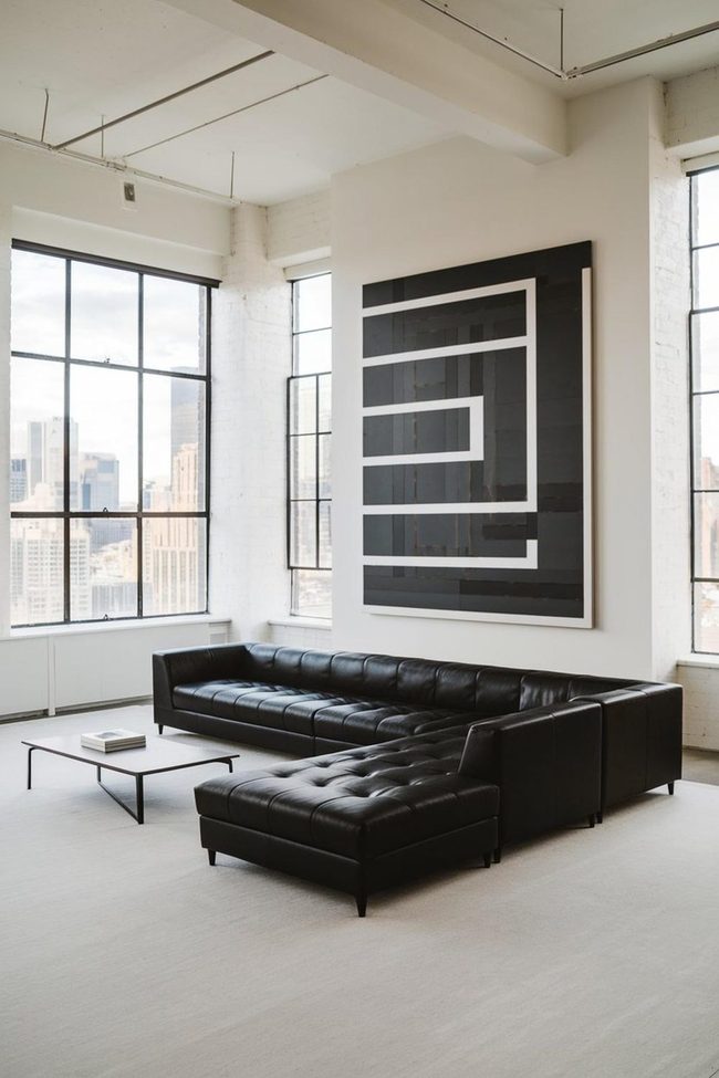 Black Sectional in Sprawling Loft Space