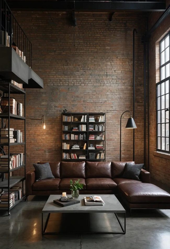 Dark Brown Industrial Living Room Meets Comfort