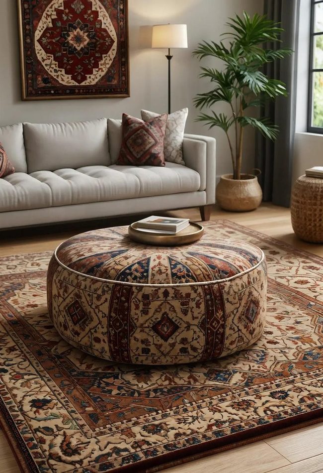 Persian Rug Anchors Living Room