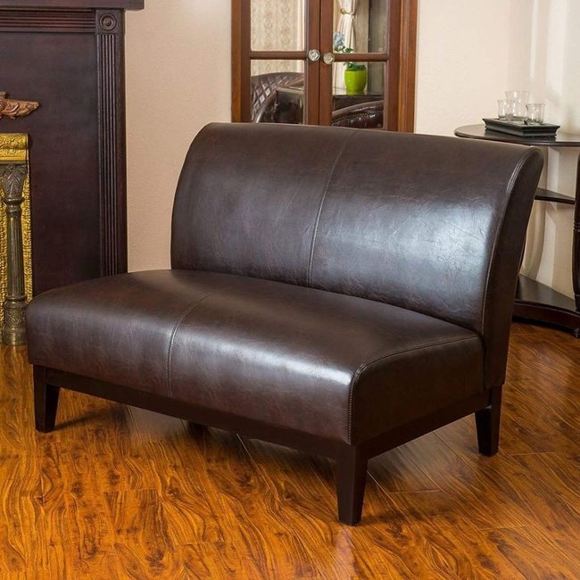 Brown Leather Loveseat Meets Modern Simplicity