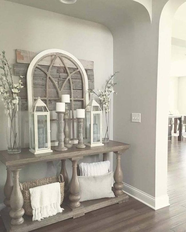 Grey Wooden Table With Wicker Storage