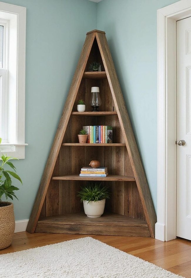 Reclaimed Oak Corner Triangle Shelf