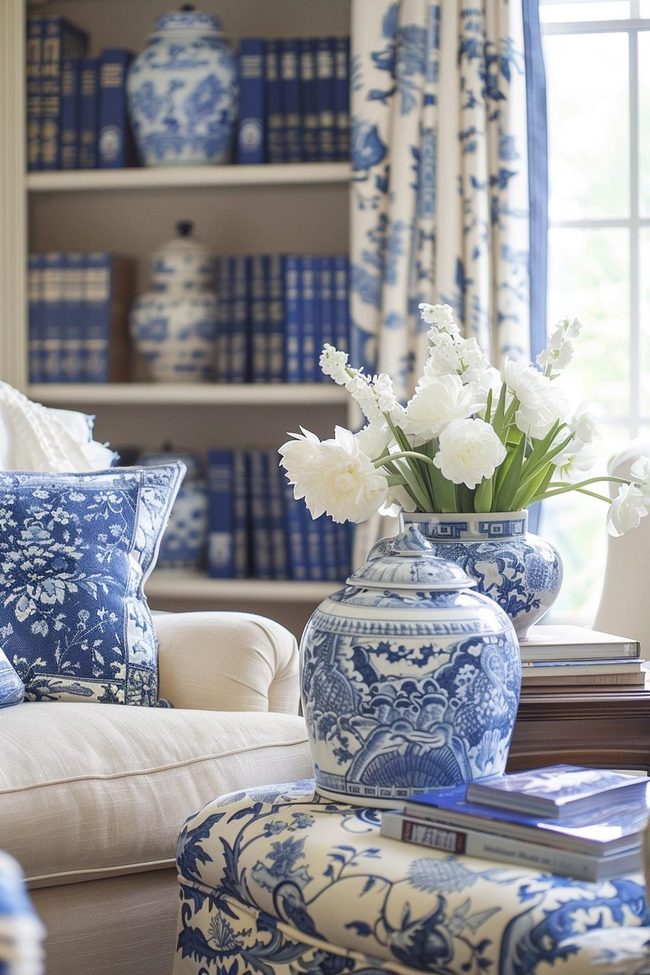 Blue And White Book Spines